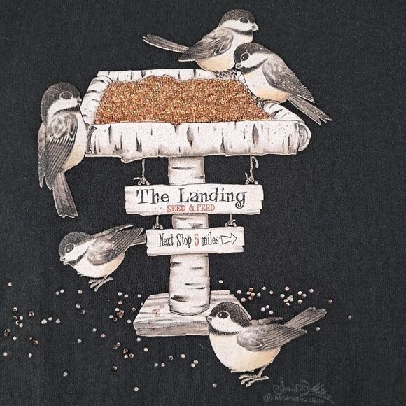 Vtg Womens Morning Star Feeding Birds Wrens Beaded Sweatshirt M Granny Core - Picture 2 of 6